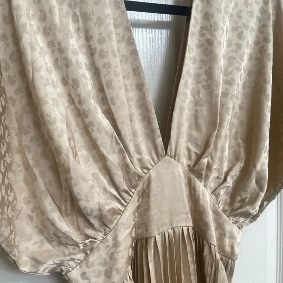 Golden Gatherings Pleated Satin Maxi Dress Size Large - Picture 2 of 10